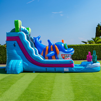 Toboggan aquatique gonflable requin de 18 pieds, toboggan à une voie, toboggan aquatique avec piscine, château gonflable pour fête en plein air
