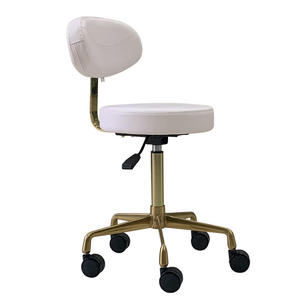 Gold Base PU Leather Nail Salon Spa Pedicure Technician Saddle Chair Massage Function LED Lamp Customizable Color High Load - Product Image 1