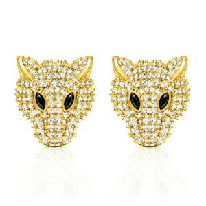 Boucles d'oreilles clous fines en argent sterling 925 plaqué or, motif tête de panthère, avec zircon et diamant, pour femmes et jeunes filles, idéales pour les fêtes et comme cadeau - Product Image 1