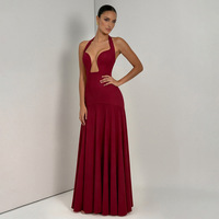 Robe longue décontractée et élégante pour femme, nouvelle collection été, couleur unie, sans manches, col halter, dos nu, coupe ajustée