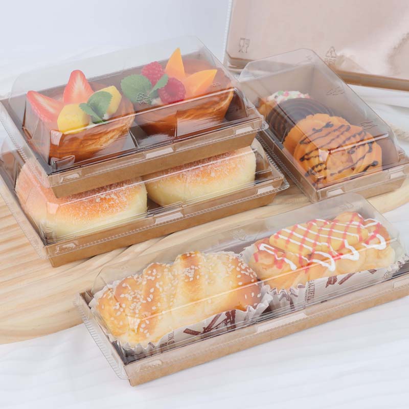 Professional Cowhide Packaging Open Window Pastry Cake Box Rectangular Creative Grease-proof Transparent Sandwich Towel Roll Box