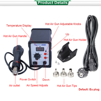 Station de dessoudage Chuera 858D 700W OEM avec ventilateur sans balais, pistolet à air chaud, station de retravaillage, équipée de 3 buses, mise en veille automatique