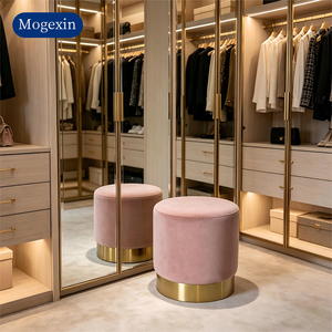 Modern Velvet Upholstered Foot <b>Stool</b> with <b>Round</b> Ottoman for Living Room Balcony Hotel & Bedroom Use - Product Image 3