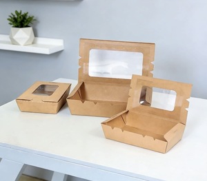 Tazón Cuadrado Desechable para Ensalada <span class=keywords><strong>King</strong></span> Garden con Ventana, Contenedor de Papel Recubierto para Comida Rápida, para Fideos, Loncheras, Laminación Mate - Product Image 1