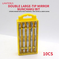 LJ-106 10 embouts de tournevis cruciformes double extrémité 110 mm, poli miroir, acier S2 PH2, anneau magnétique, étui jaune, DIY OEM