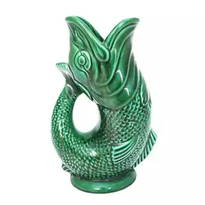 Custom vintage green fish shaped pitcher ceramic gluggle jug wholesale factory direct gurgle water jugs for home decor