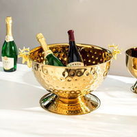 Logo personnalisé Grand bol à glace à champagne Bar en acier inoxydable de luxe Refroidisseur de bouteilles de bière et de vin Seau à glace de fête en or rose