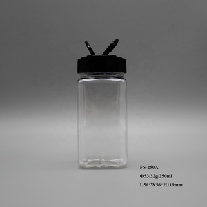 Cấp Thực Phẩm 250Ml Vuông Trong Suốt Pet Nhựa Gia Vị Bột Jar, Cao Hình Vuông Nhựa Muối Shaker Chai Với Nắp Bướm - Product Image 3