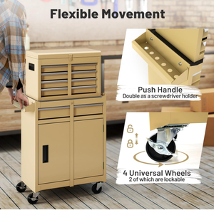 Outils Coffre à outils roulants de 20 pouces avec établis à 5 tiroirs en acier inoxydable et <span class=keywords><strong>bois</strong></span> Armoire de rangement verrouillable <span class=keywords><strong>sur</strong></span> roues - Product Image 2