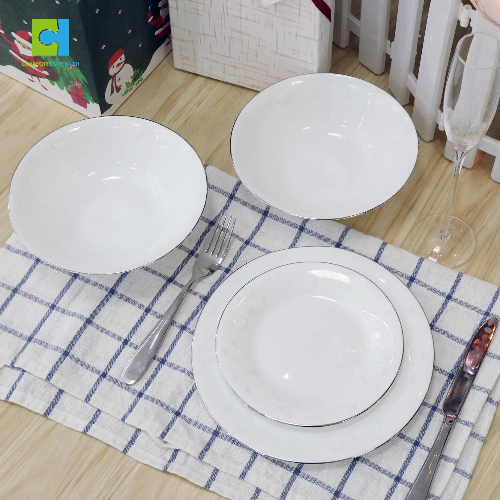 C&H Unique Artisan Design Premium Textured Superior Tempered Opal Glass Dinner Plates For Stunning Table
