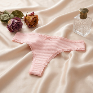 Culotte string côtelée en dentelle pour femme, en coton confortable, taille basse, grande taille, avec nœud, vente en gros, OEM ODM - Product Image 4