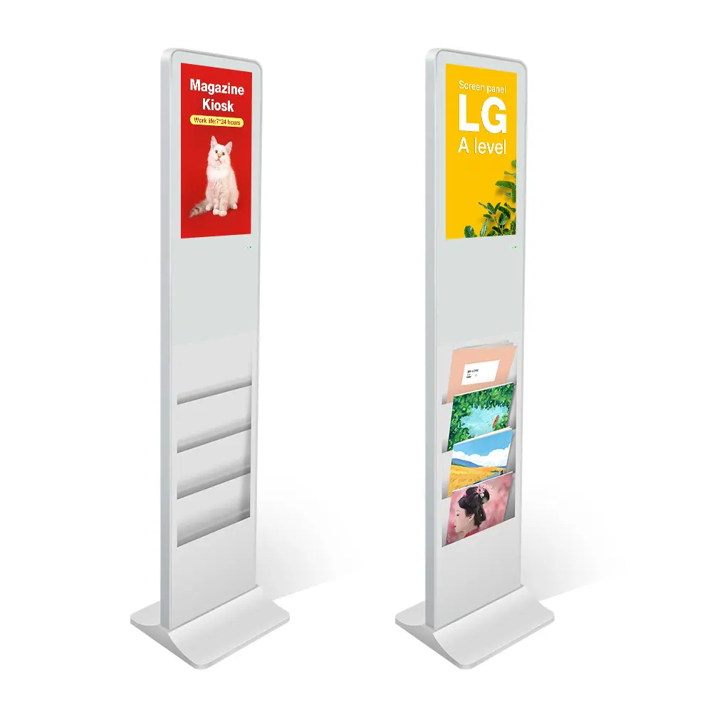 lcd floor stand shelf holder display newspaper advertising magazine digital 21.5 brochure signage