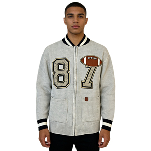 Cárdigan de punto con cremallera para hombre, estilo vintage, acanalado, oversize, para otoño/invierno, con bolsillos, venta al por mayor - Product Image 3