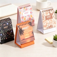 Calendrier de bureau mini 2027 transfrontalier en anglais, impression fleurs épanouies, carton blanc, planificateur de bureau 18 mois