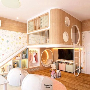 Cama litera minimalista de madera maciza con tobogán de madera para jóvenes, estilo Hong Kong, cama superior con área de juegos inferior, personalizada - Product Image 4