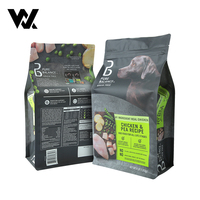 Sacs à fond plat pour aliments pour chiens et chats, emballage flexible OEM, effet mat UV, pour machines de transformation d'aliments pour animaux de compagnie avec fermeture éclair Velcro