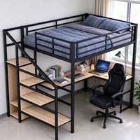 Lits superposés en acier robuste pour appartement avec bureau et étagère de rangement, lit haut pour dortoir - Vente en gros de meubles métalliques