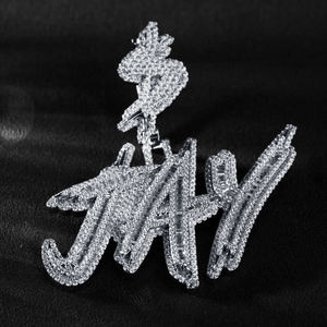 हिप हॉप शैली हार ब्लैक गोल्ड 925 सिल्वर मैन बैगुएट डायमंड जय नाम पत्र कस्टम मोसानेट पेंडेंट - Product Image 1