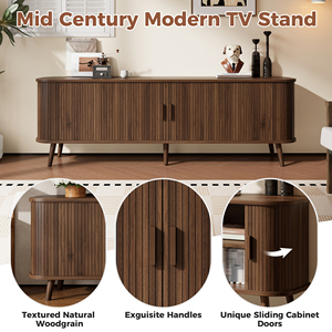 Meuble TV moderne 70 pouces pour téléviseurs 80 pouces, console multimédia pour salon avec rangement, pieds en bois massif - Product Image 5