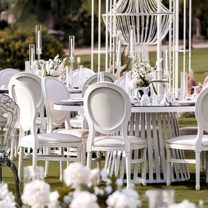 Meubles de salon de mariage, table de mariage en métal blanc avec plateau en verre - Product Image 1