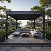 Pergola, gazebo, pavillon automatique en aluminium thermolaqué avec éclairage LED pour terrasse extérieure, jardin, balcon, nature