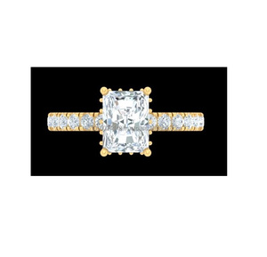 Anillo de compromiso y boda vintage de plata de ley con detalles solitarios, chapado en oro de 14K, halo oculto, engaste pavé y diamante de corte radiante. - Product Image 1