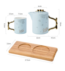 Service à thé de luxe en céramique, porcelaine européenne, élégante, meilleure vente, anglais, poignée en or, Rose, bouilloire en céramique, avec plateau en bois - Product Image 6