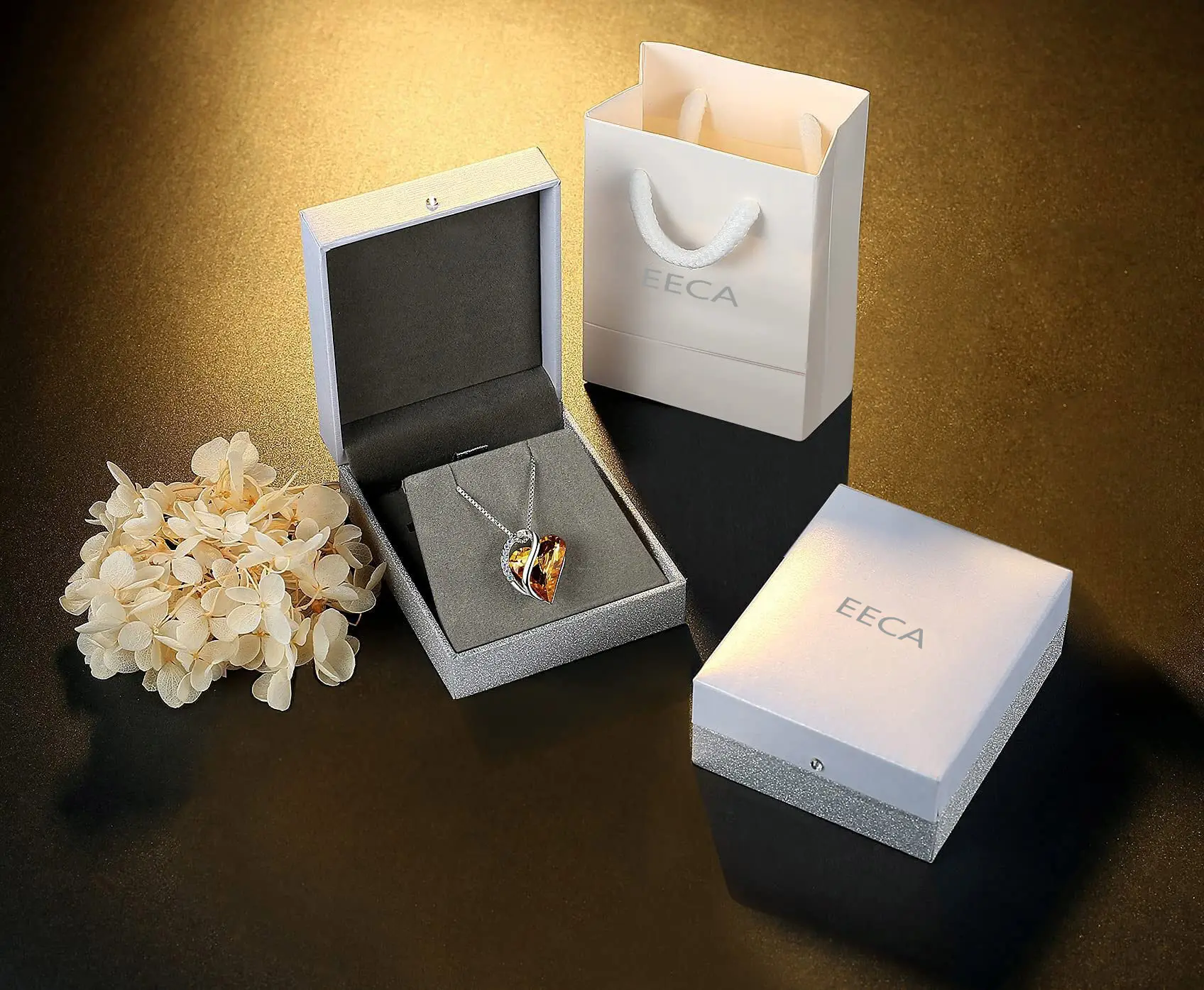 Love Heart Pulseras colgante plata en relieve anillo caja de regalo conjunto collares de lujo joyería exhibición bolsa con inserto de terciopelo