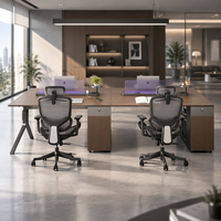 Poste de travail de bureau pour 4 personnes avec cloison en acrylique, bureau en bois, chaise de bureau ergonomique en maille, mobilier de bureau commercial
