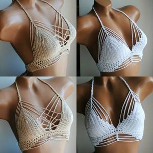 Bikinis sexy tricotés à la main sur mesure OEM pour femme, haut de bikini au crochet, maillot de bain à franges, tenue de plage pour filles et femmes - Product Image 4