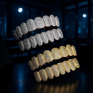Grillz style Hip Hop entièrement incrustés de zircon, unisexe, ornements dentaires de fête, design géométrique, sertissage en canal, origine Yiwu - Product Image 1