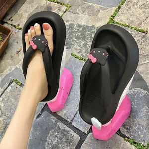 <span class=keywords><strong>Tongs</strong></span> tendance pour <span class=keywords><strong>femme</strong></span> à plateforme épaisse en EVA, motif chat noir de dessin animé, pour l'été, la plage, à bout rond, doublure en PVC - Product Image 3