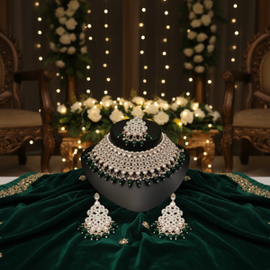Buy Trending Fancy Collection Gold Plated Kundan & Pearl with Green Stone Necklace <b>Set</b> For Women Wear Jewelry - Product Image 2