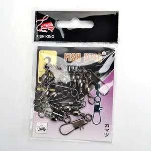 Fish king barril de pesca giratório, com fechamento, gancho de isca de peixe, terminal conector, 1 pacote, 10, pçs/saco, 2 #-22 #