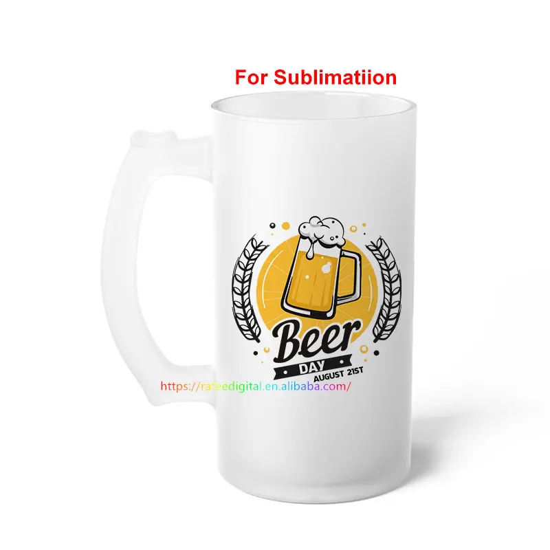 شعار مخصص ديي كبير 16 أونصة 16 أونصة شفافة بلوري أكواب أكواب فارغة التسامي البيرة بمقبض النمط الألماني