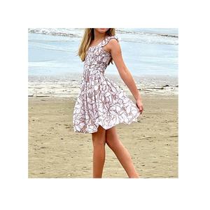 Robes décontractées pour enfants, robes à bretelles plissées à imprimé floral personnalisé, douces et respectueuses de la peau, robes hawaïennes pour enfants - Product Image 1