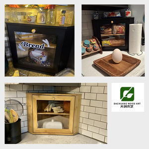 Kotak wadah penyimpanan roti hitam <span class=keywords><strong>2</strong></span> lapisan, kotak roti sudut besar, wadah penyimpanan roti untuk meja dapur - Product Image 4