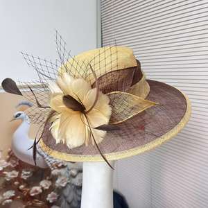 Nouveau chapeau en sinamay à large bord avec plume, chapeau de fête du thé pour femmes, chapeau de <span class=keywords><strong>derby</strong></span> du Kentucky, chapeau d'église, style de caractère en plein air - Product Image 6