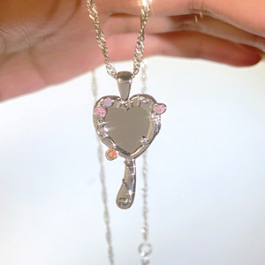 Collar con colgante de espejo mágico en forma de corazón, moderno y a la moda, estilo Y2K, chapado en oro, para chicas. - Product Image 3