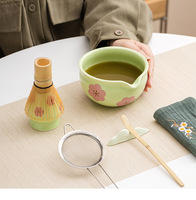 Bol à matcha en céramique, fouet Chasen 100 dents, cuillère en bambou, support, passoire, Chakin, design fleur de prunier, ensemble de thé de luxe écologique