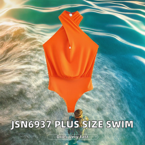 Traje de Baño de Dos Piezas para Mujer, Talla Grande, Cuello Halter, Color Negro y Rojo Frutal, JSN6937, Cintura Alta, Secado Rápido, Spandex/Poliéster, Ropa de Playa - Product Image 2