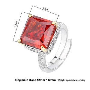 High Quality Jewelry Eco-friendly Copper 12*12mm Red Cubic Zirconia Brass <b>Square</b> <b>Adjustable</b> Band Ring for Bold Geometric Style - Product Image 2