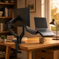 Support pour ordinateur portable à double écran, bras à ressort à gaz rotatif à 360 degrés, support de bureau VESA réglable pour la maison et le bureau, 576x950x105mm