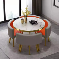 Ensemble Table à Manger de Luxe Rond Plateau, Meilleure Vente, 1 Table 4 Chaises en Métal avec Bois MDF pour Salon, Restaurant, Bar, Bureau