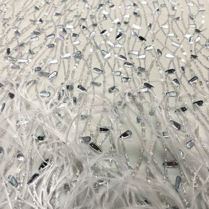 Tissu en dentelle à paillettes françaises, nouvelle collection, bleu ciel, nigérian, fabrication de robe de mariée avec plumes - Product Image 1