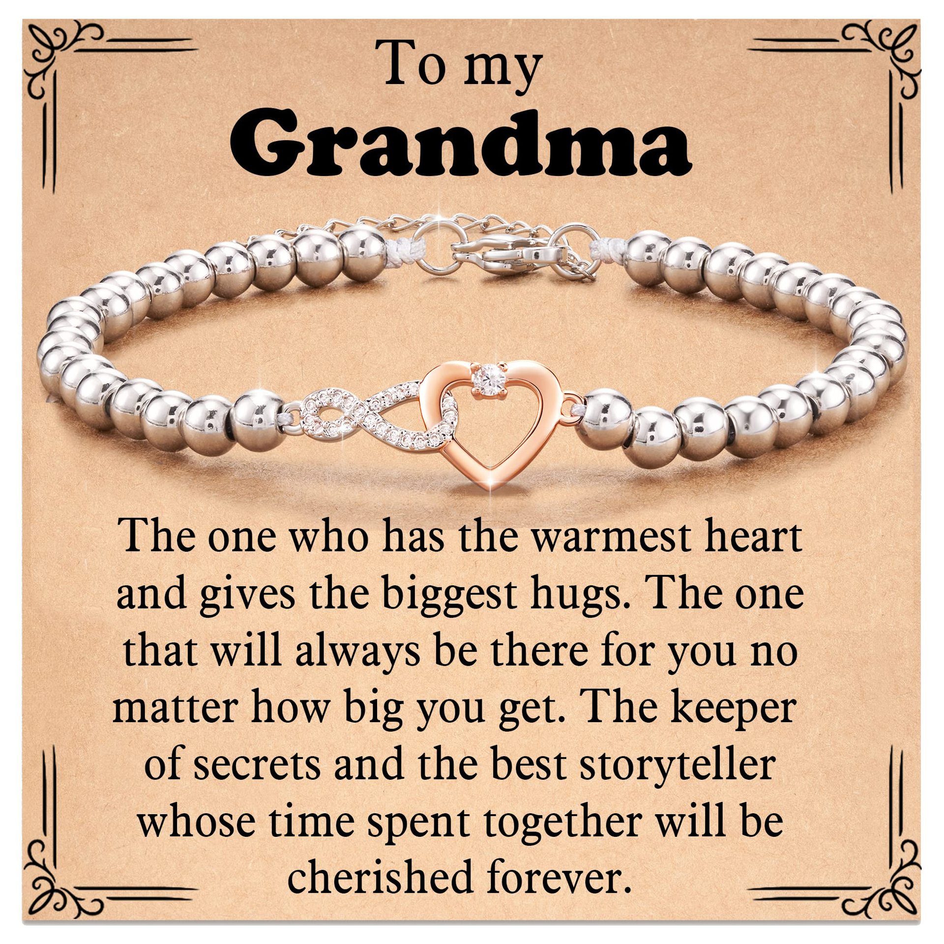 Bracciale con diamanti a cuore infinito + biglietto per nonna