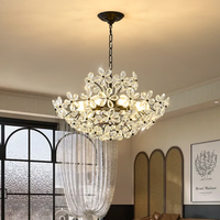 Lustre suspendu moderne en cristal noir en forme de fleur pour hôtel, idéal pour salon - Vente en gros