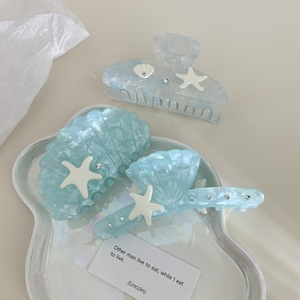 Novos Clipes de Cabelo de Acetato com Design Personalizado de Estrela-do-mar para Mulheres, Presilhas de Cabelo com Pérolas e Conchas, Acessórios de Cabelo Azuis com Cauda de Peixe - Product Image 4