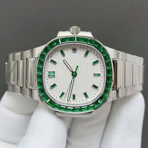 Montre automatique sport pour femme en acier inoxydable de qualité supérieure 2025, 35,2 mm, mouvement 9015, cadran à aiguilles, pierres vertes serties - Product Image 2