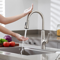 Robinet de cuisine intelligent à commande tactile, en acier inoxydable, monocommande, col de cygne pivotant à 360°, nickel brossé